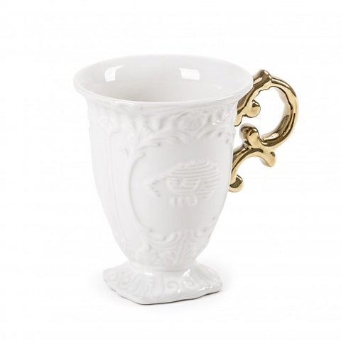 Tazza in porcellana 'i-wares' ø cm.10 h.11,5 manico oro