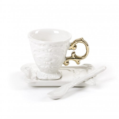 Set da caffe' in porcellana 'i-wares' con manico oro