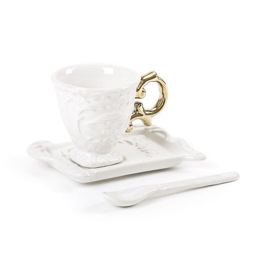 Set da caffe' in porcellana 'i-wares' con manico oro