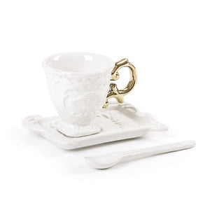 Set da caffe' in porcellana 'i-wares' con manico oro